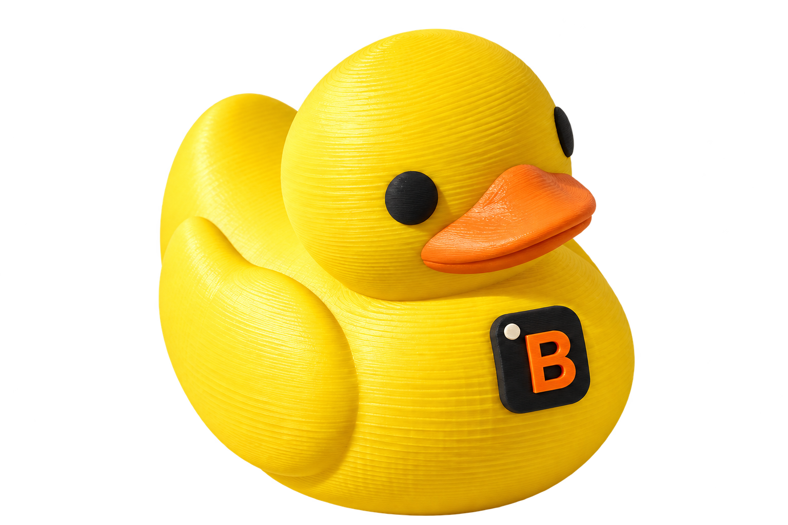 A yellow duck with the Branded Bits B logo on its chest